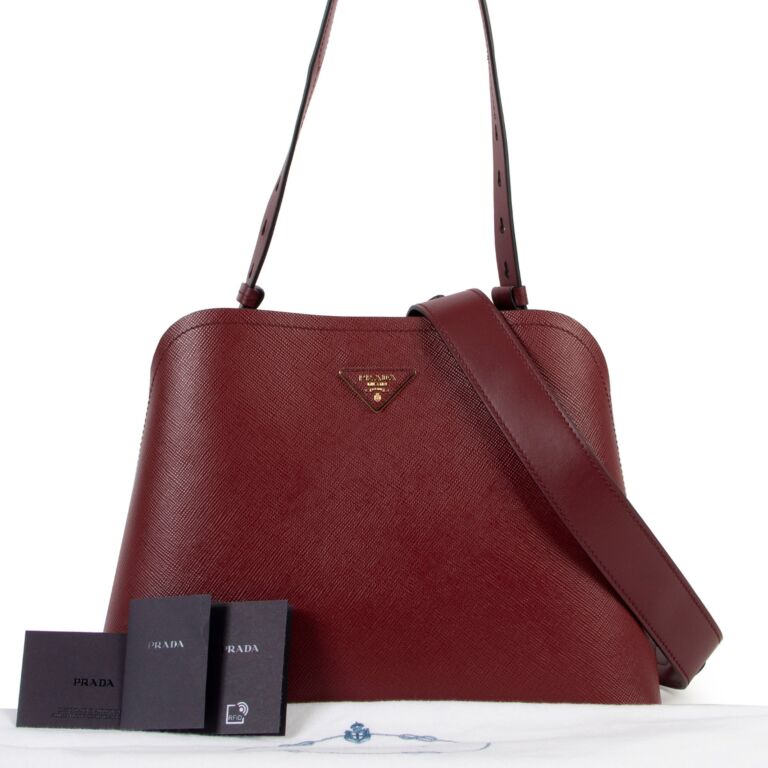 Prada Burgundy Matinée Large Saffiano Leather Crossbody Top Handle Bag,  2020. For Sale at 1stDibs