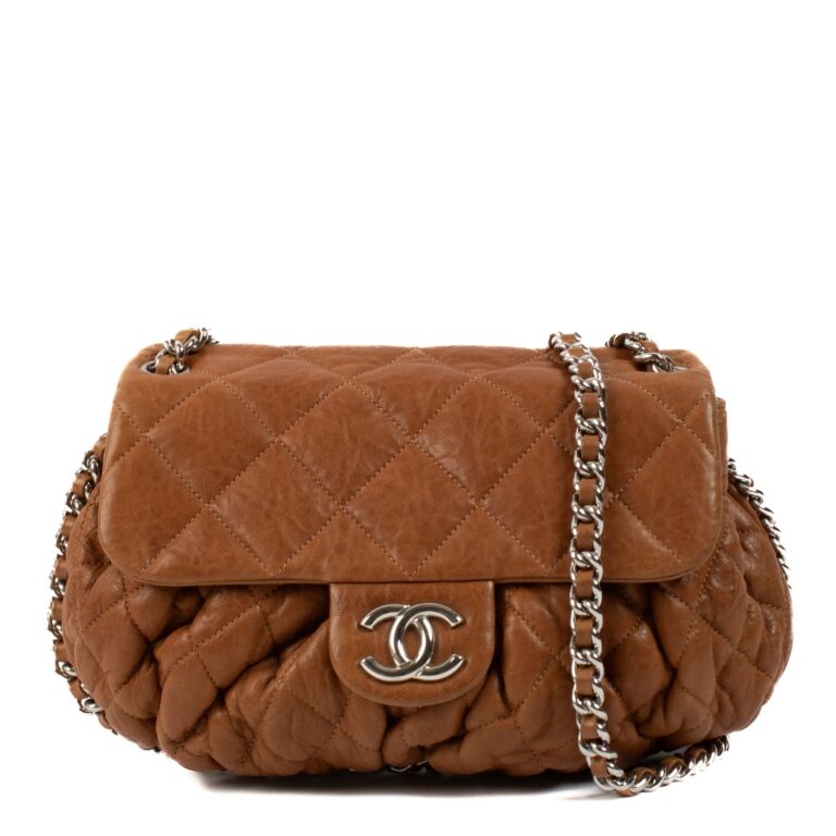 Chanel Camel Quilted Bubble Chain Around Flap Bag Labellov Buy and Sell Authentic Luxury