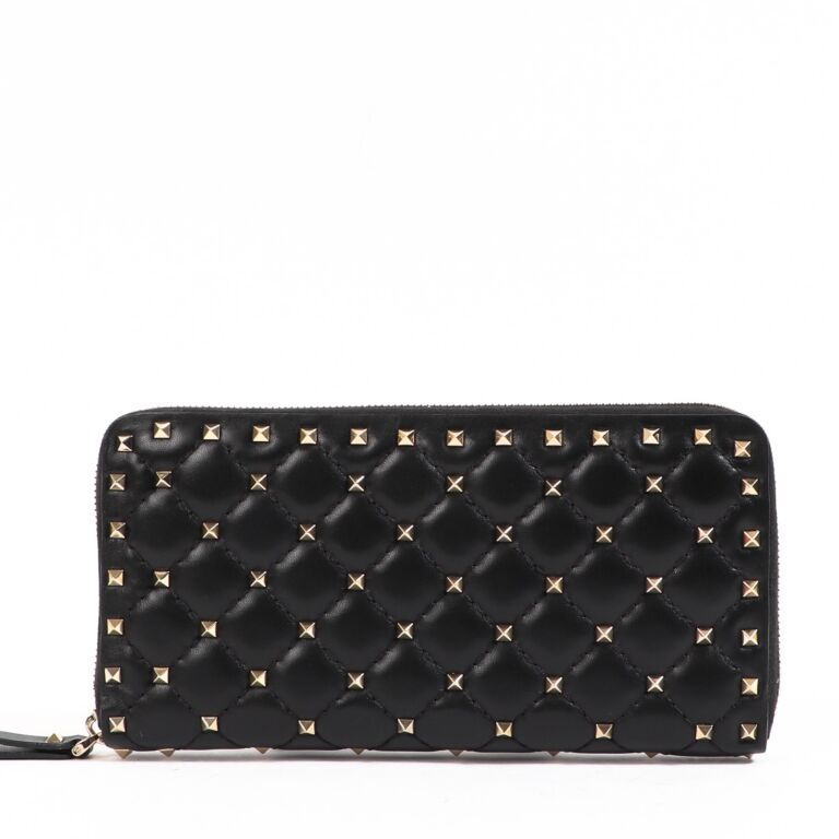 Valentino Garavani Black Rockstud Spike Long Wallet Labellov