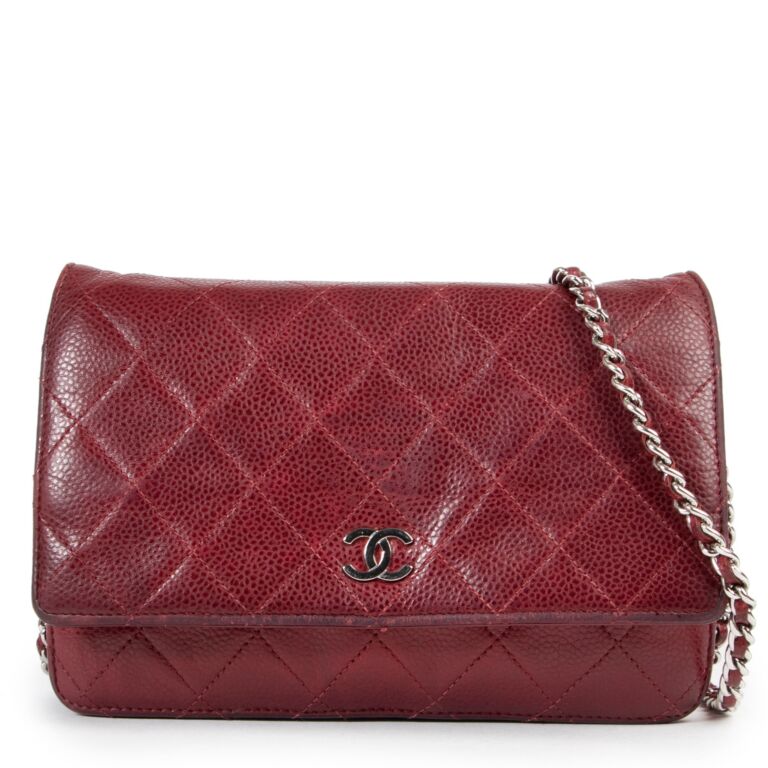 AUTH NEW CHANEL BURGUNDY WALLET ON CHAIN WOC BAG PATENT LEATHER  QUILTEDw/RECEIPT