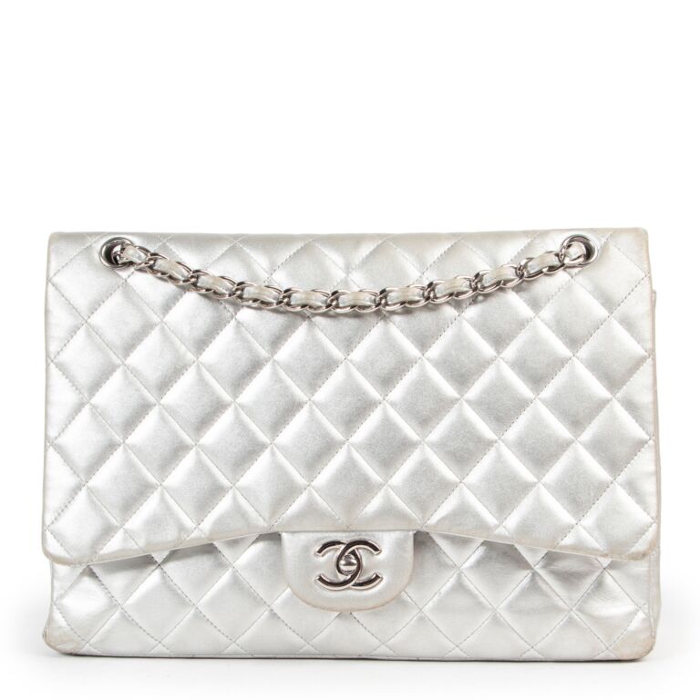 CHANEL Maxi Classic Handbag Grained Calfskin Double Flap Chain Shoulde –  hannari-shop