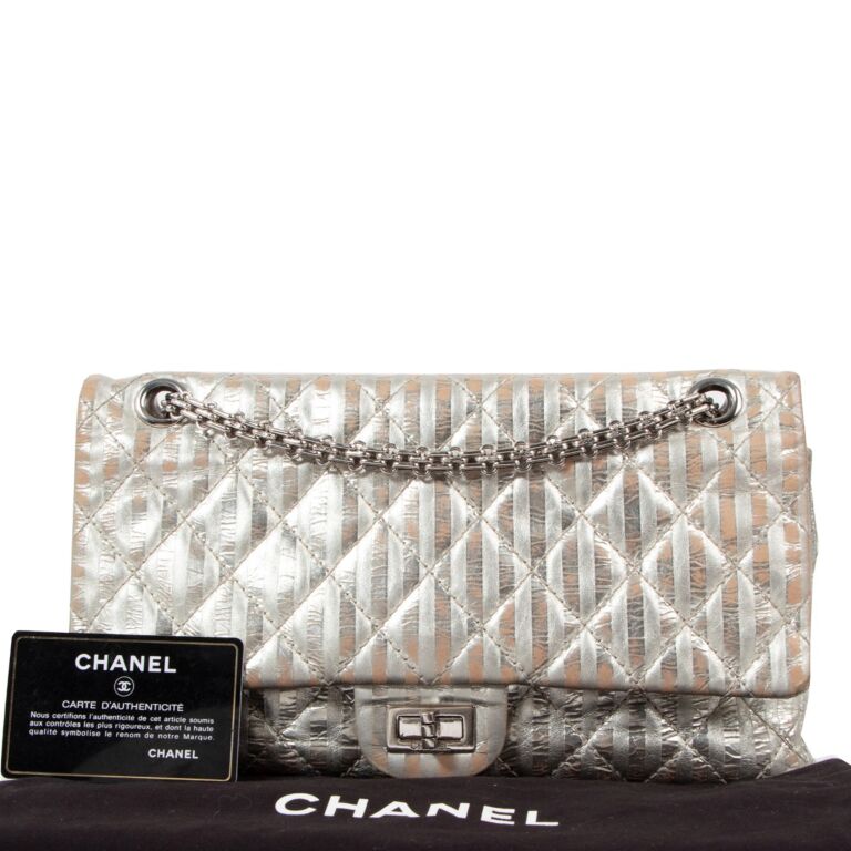 Chanel Metallic Silver Striped Reissue Large 2.55 Bag ○ Labellov ○ Buy and  Sell Authentic Luxury