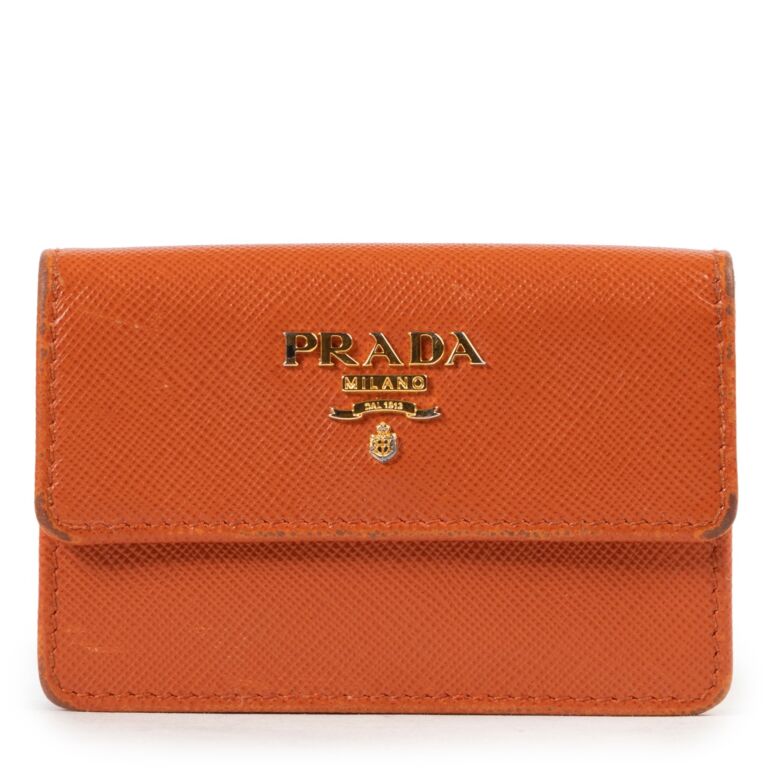 Leather Flat Credit Card Holder - Orange Saffiano