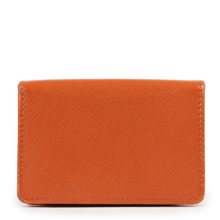 Prada Orange Saffiano Leather Card Holder ○ Labellov ○ Buy