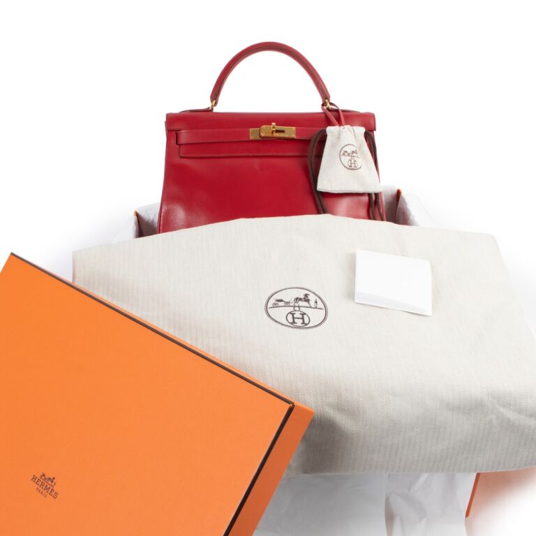 Hermes Kelly Handbag Red Veau Grain Lisse with Gold Hardware 32 Red 23320149