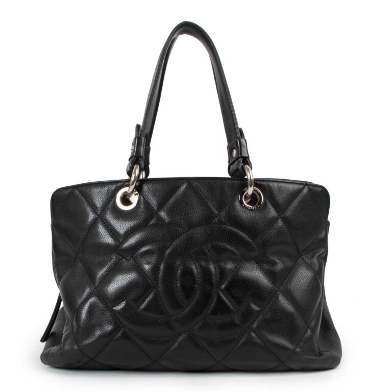 CHANEL Timeless CC Soft Quilted Caviar Leather Shopping Tote Bag Black