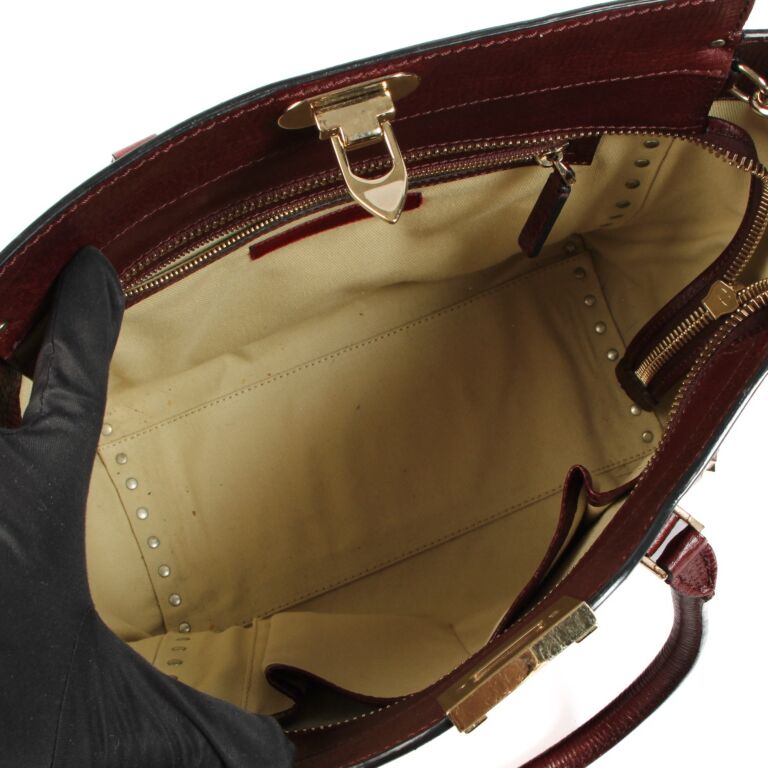Valentino Garavani Burgundy Rockstud Shopper Tote Bag