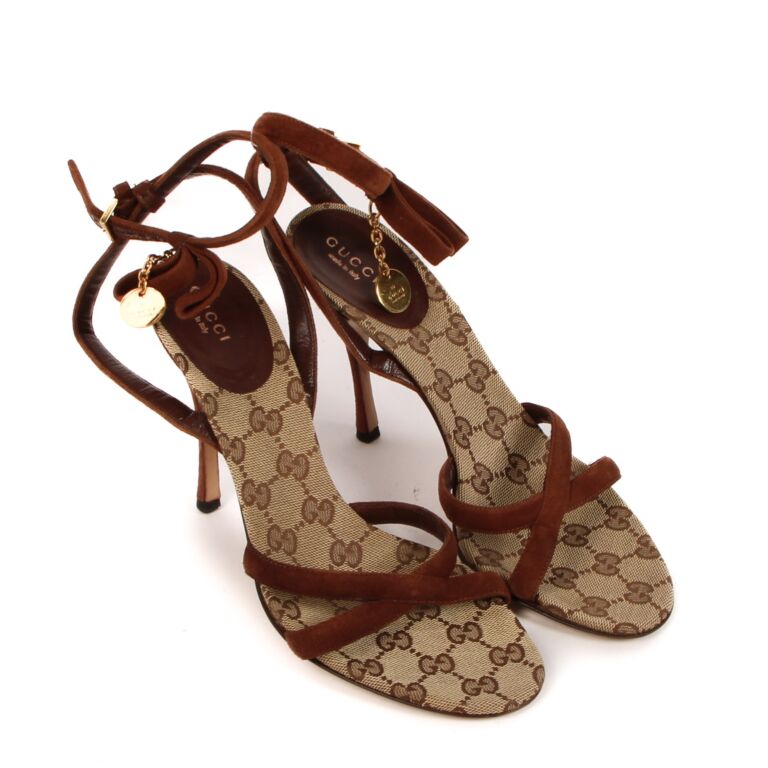 Gucci GG Canvas Suede Charm Sandals Size 39 Labellov Buy