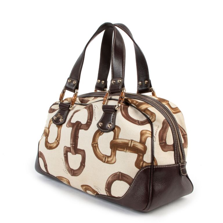 Gucci Horsebit Canvas Bamboo Boston Bag Labellov Buy and