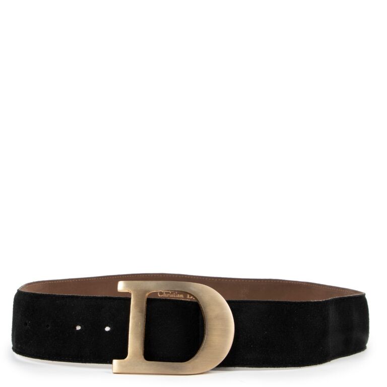 Christian Dior D Buckle Black Suede Belt Size 85 Labellov