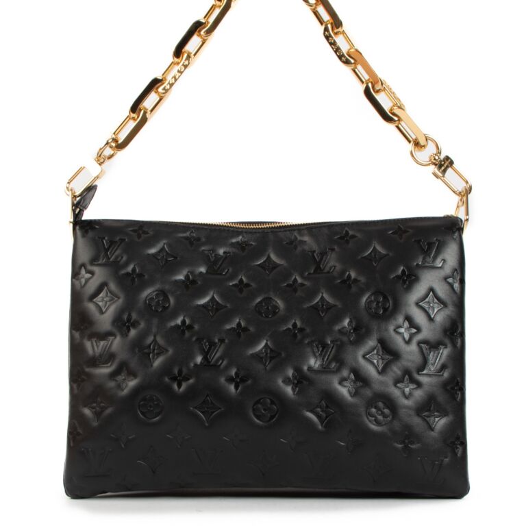 Louis Vuitton Shoulder Coussin Mm with Gold Chain Black Leather