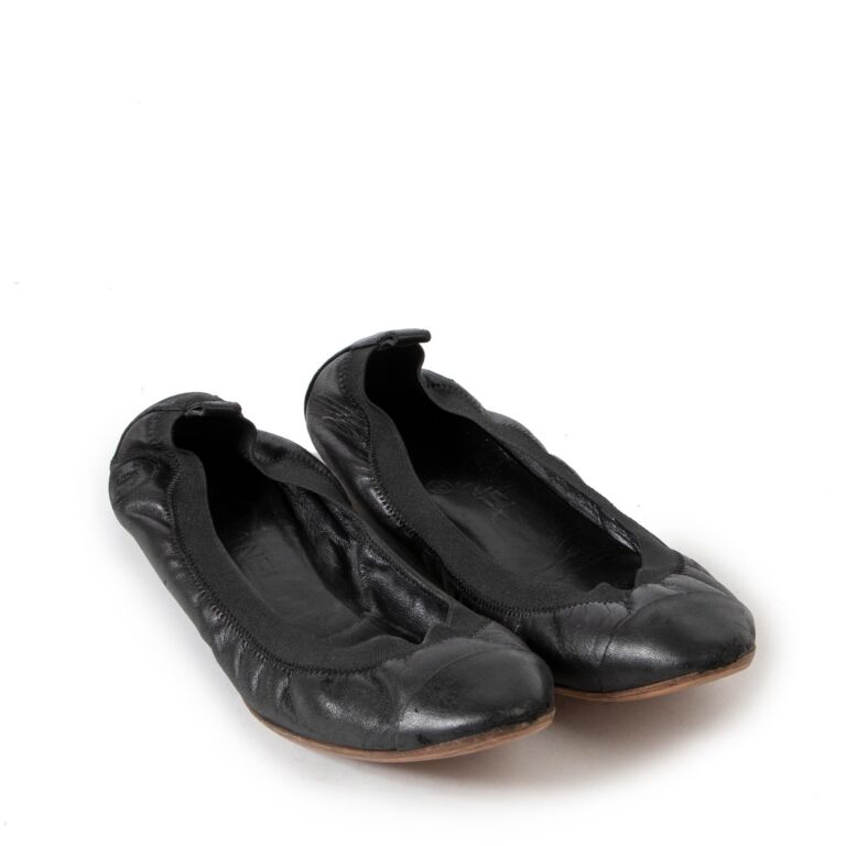 black leather chanel flats 39
