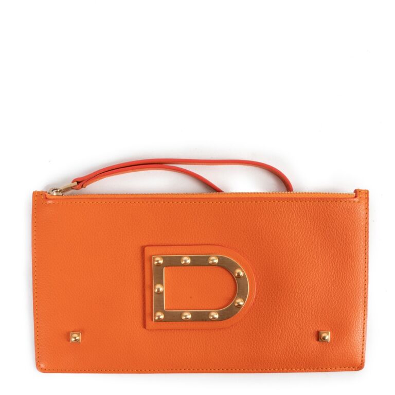 Delvaux Orange Leather Astrid Pochette Clutch Labellov Buy