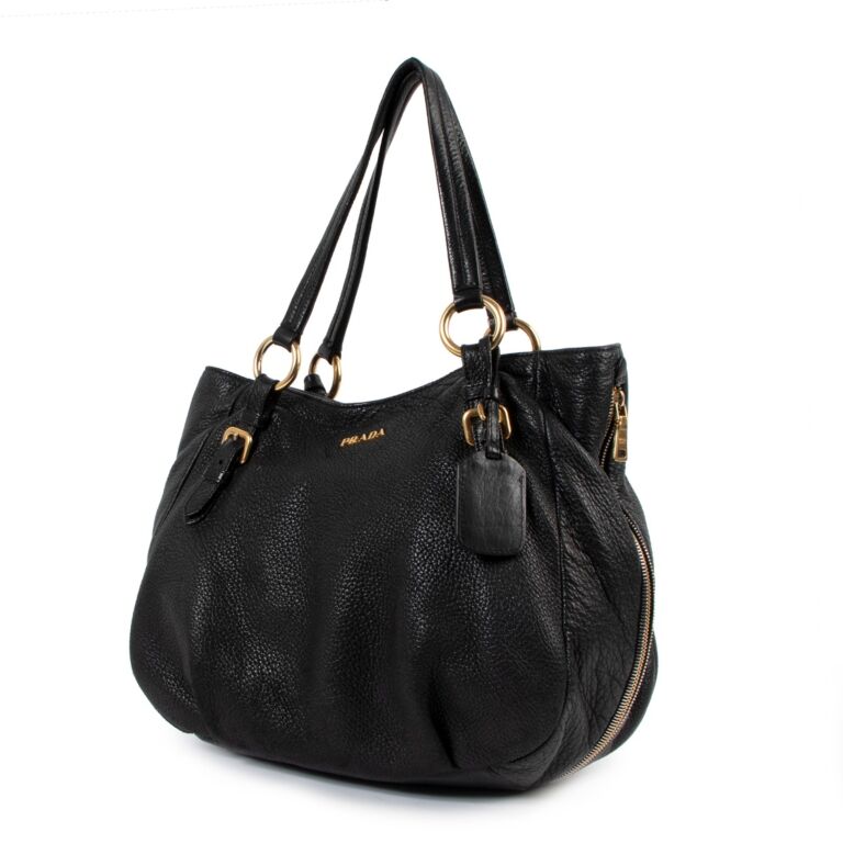 Prada Vitello Daino Black Nero Shoulder Bag ○ Labellov