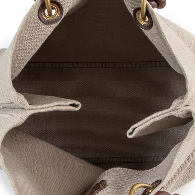 Bottega Veneta Beige Woven Canvas Top Handle ○ Labellov
