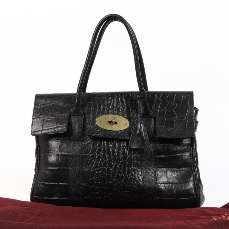 MULBERRY BAG/BRIEFCASE, black crocodile finish, with two top
