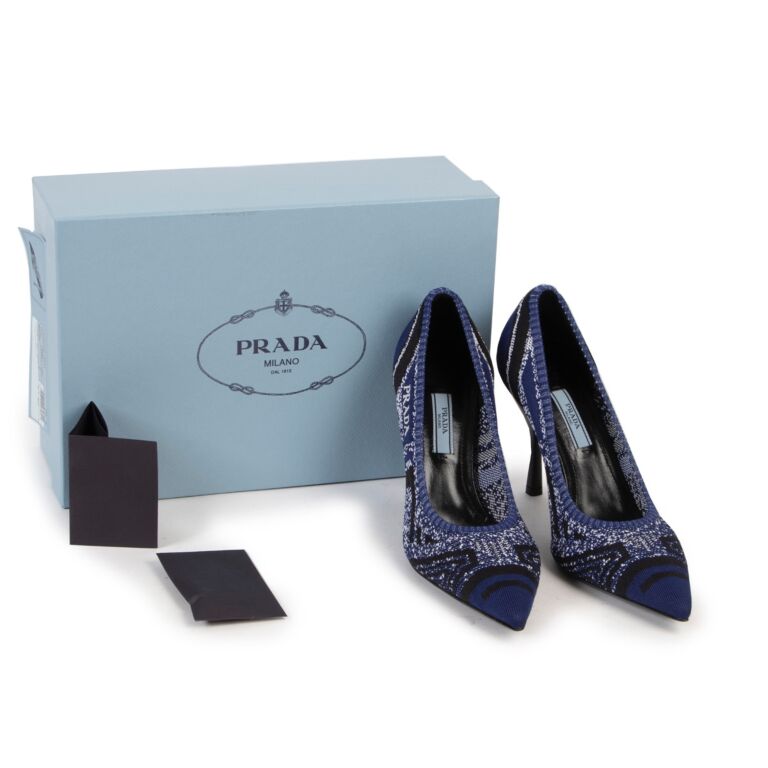 Prada Blue Knit Fabric Pointy Toe Pumps Size 39 Labellov