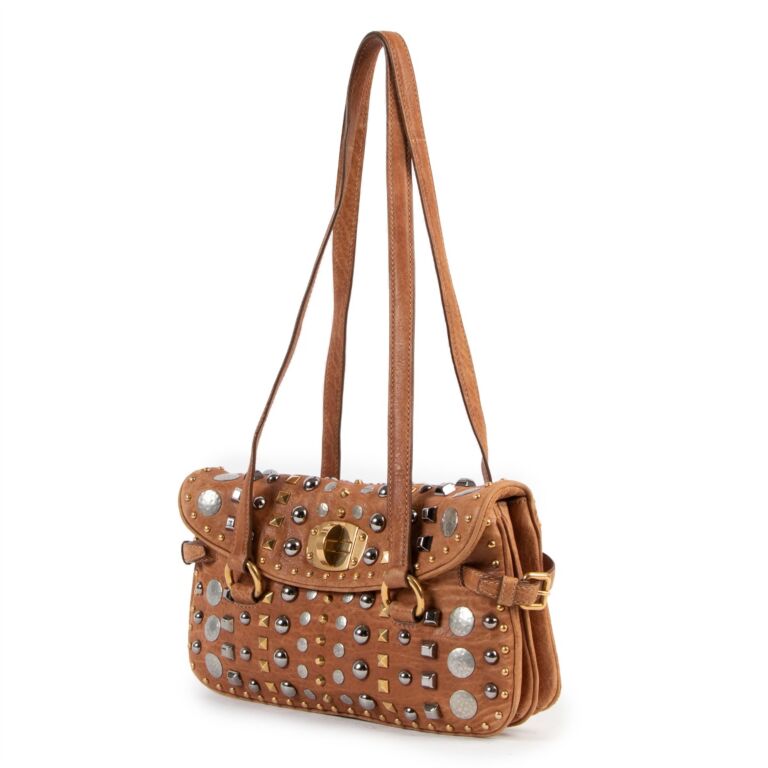 Miu Miu Brown Leather Studded Shoulder Bag ○ Labellov ○ Buy and 