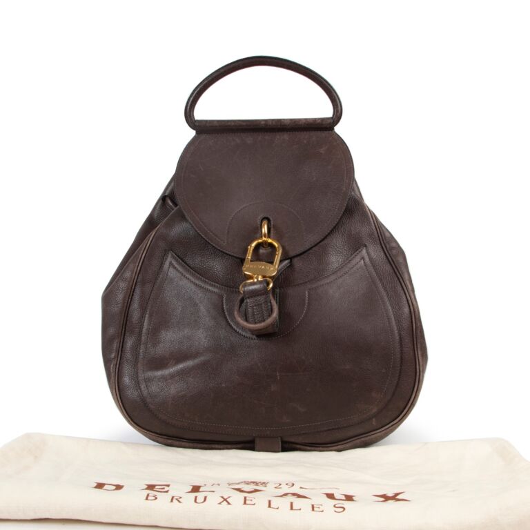 dark brown leather backpack