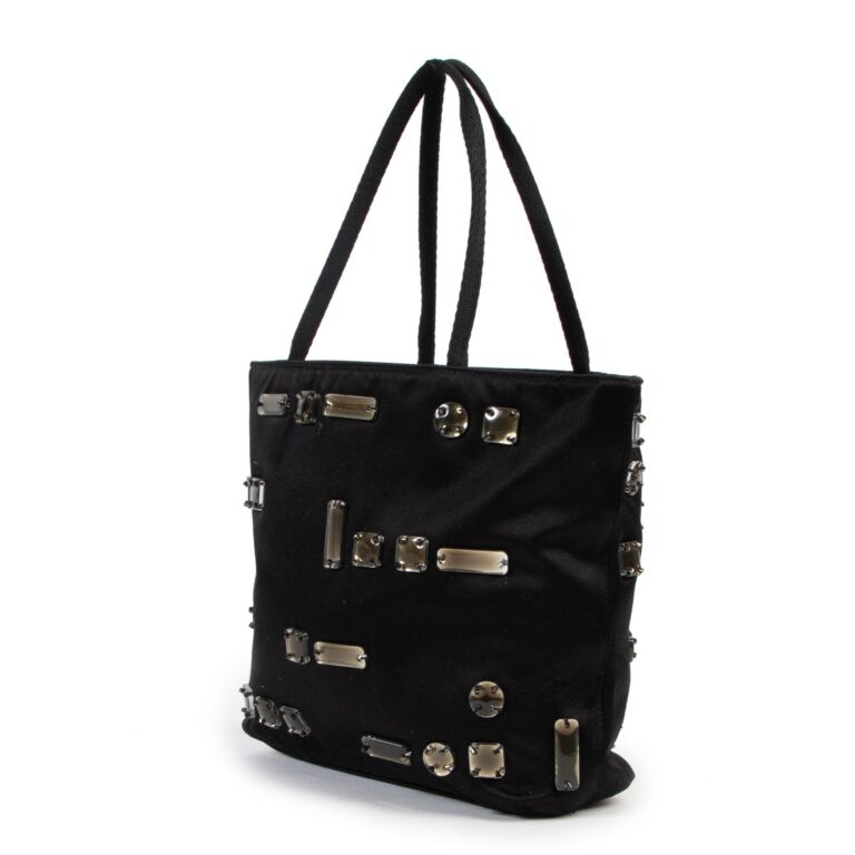 Prada Embellished Satin Black Top Handle Bag Labellov Buy