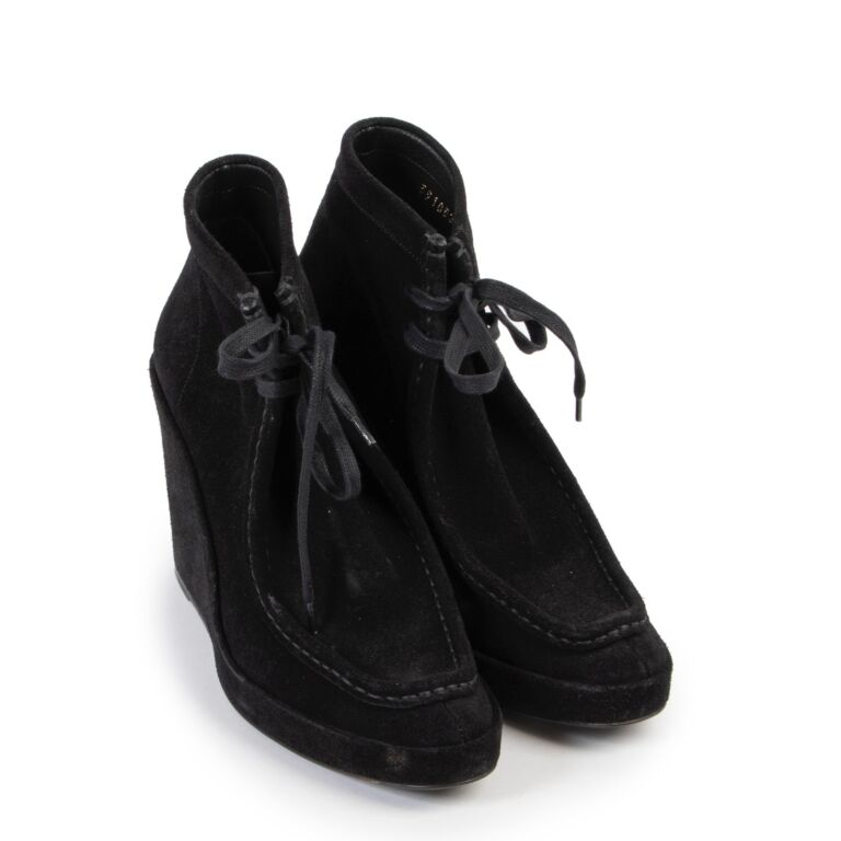 Balenciaga Black Suede Wedge Heel Boots Size 39 5 Labellov