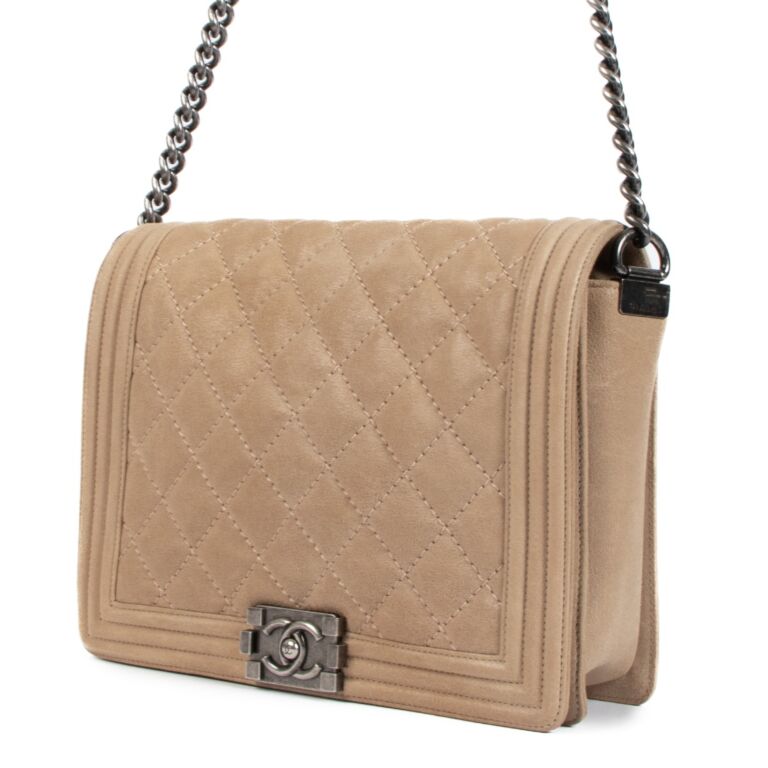 Chanel Beige Iridescent Suede Gentle Square Boy Bag Labellov Buy and Sell Authentic Luxury