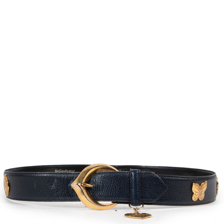 Yves Saint Laurent Vintage Blue Black Belt - Size 85 ○ Labellov