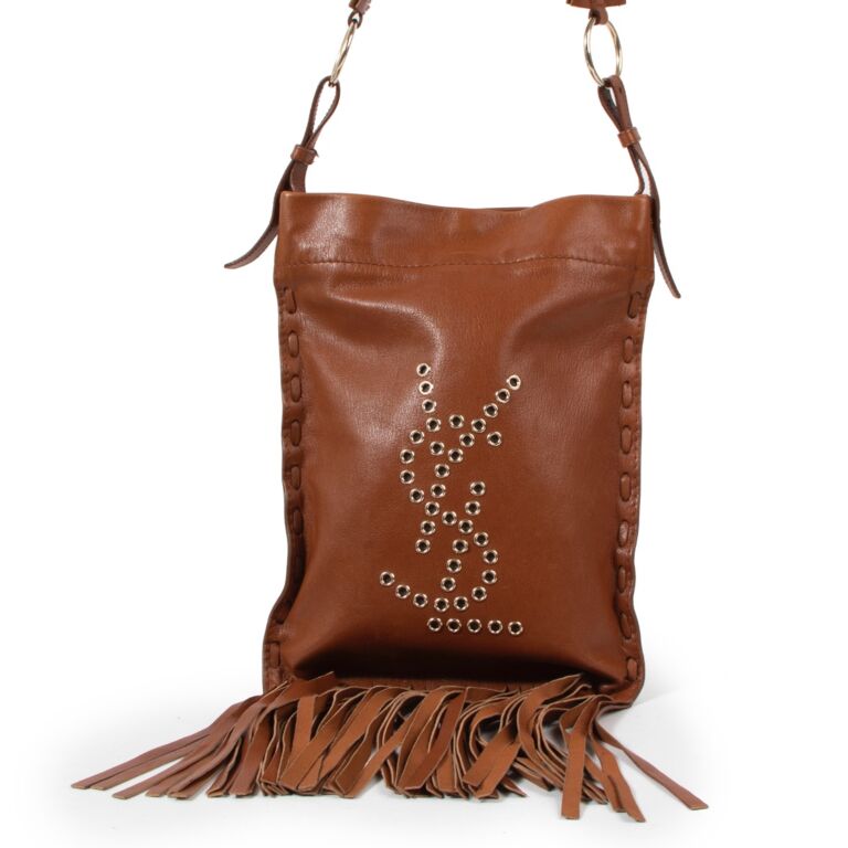 Yves Saint Laurent Camel Leather Crossbody Fringe Bag Labellov