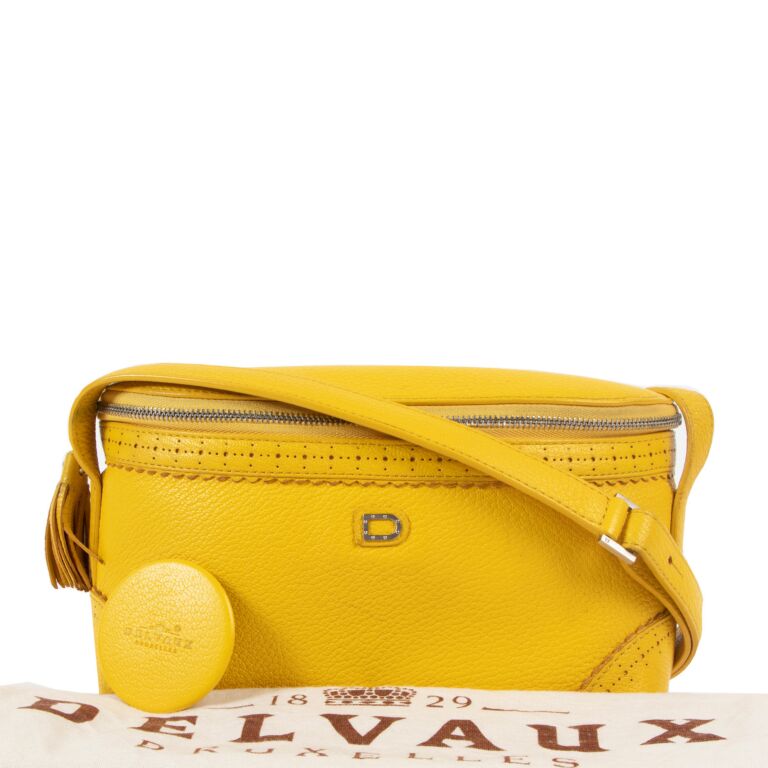 rare DELVAUX Brilliant PM Sunshine Citron yellow scaled leather crossbody  bag