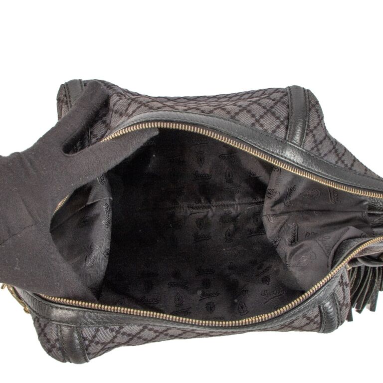 Gucci Blue Diamante Canvas Techno Horsebit Bamboo Tassel Bag