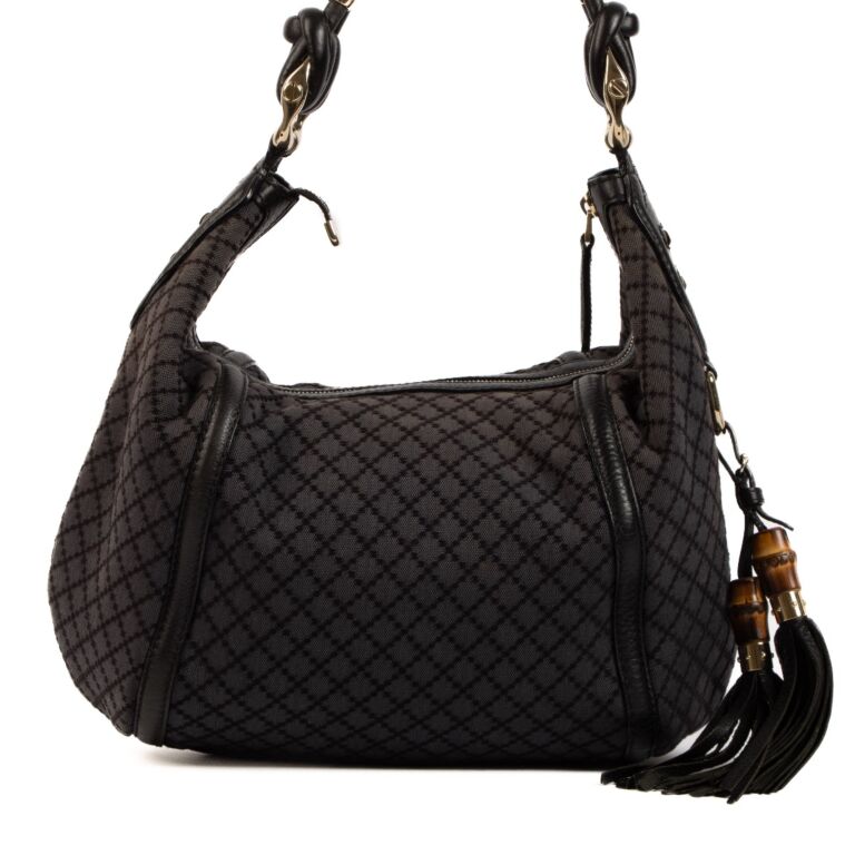 Gucci Blue Diamante Canvas Techno Horsebit Bamboo Tassel Bag