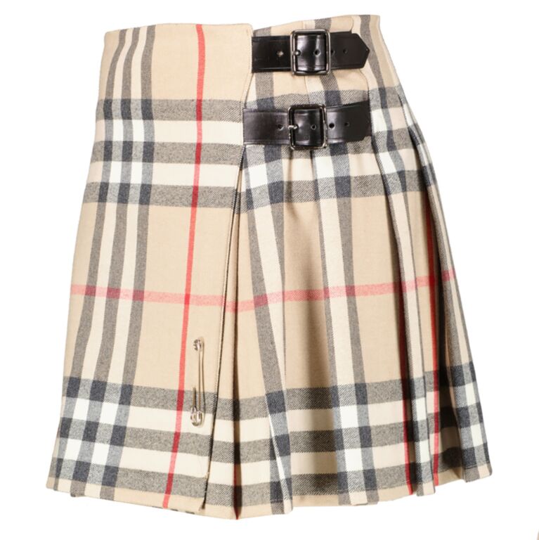 Burberry Brit Pleated Check Wool Kilt Skirt Size UK6 Labellov
