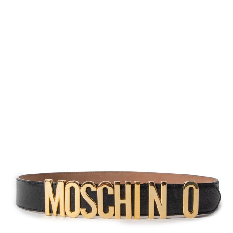 Moschino Black Leather Lettering Logo Belt size IT40 Labellov