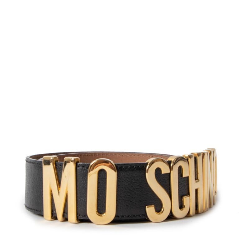 Moschino Black Leather Lettering Logo Belt size IT40 Labellov Buy and Sell Authentic Luxury