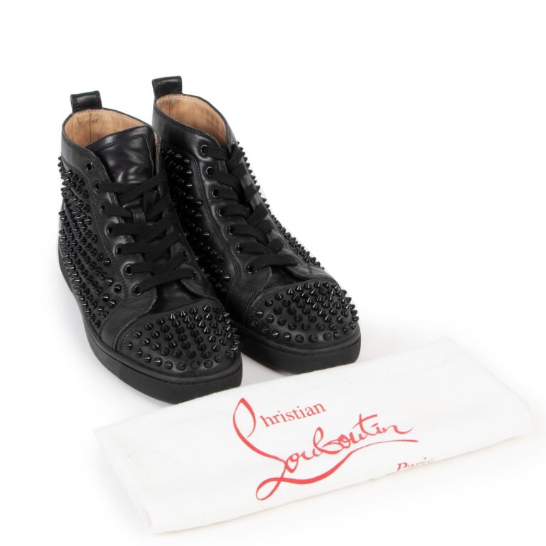 CHRISTIAN LOUBOUTIN Size 10 Black White Leather Louis All Over Spikes High  Top Sneakers