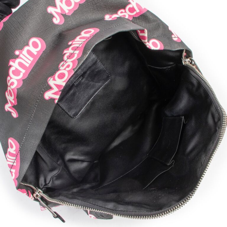 Moschino Sping/Summer 2015 Black Barbie Pink Logo Backpack