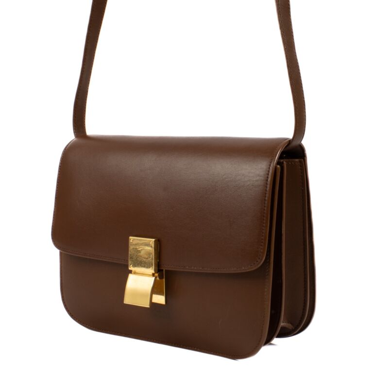 Celine Tan Satin Calfskin Medium Classic Box Bag ○ Labellov