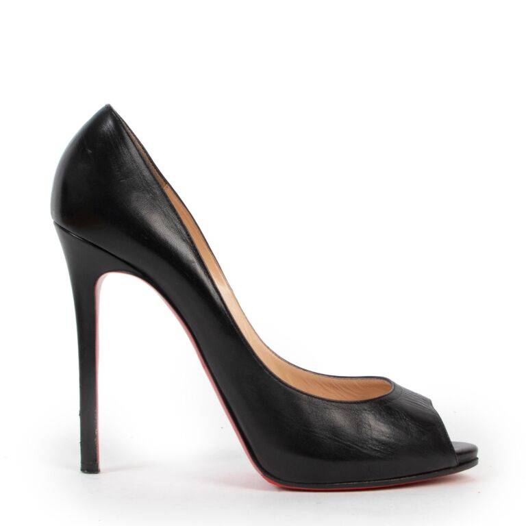 Christian Louboutin Black Patent Flo 120 Peep Toe Pumps