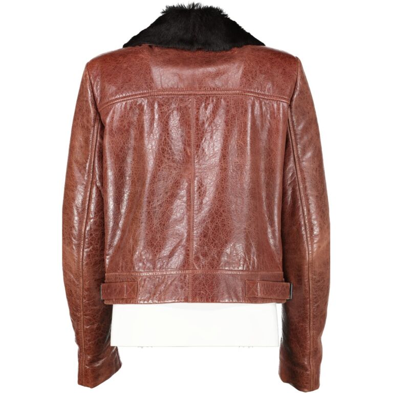 Balenciaga Fur Collar Brown Leather Jacket Size 42 Labellov Buy and Sell Authentic Luxury