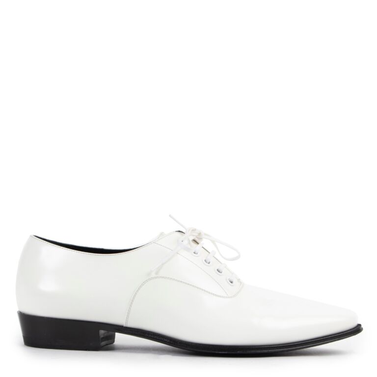 Celine Jacno White Lace up Flats Size 38 Labellov Buy and Sell Authentic Luxury