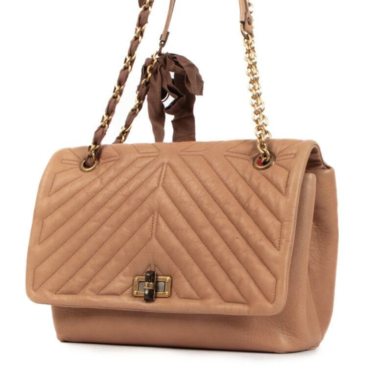 Lanvin Happy Large Taupe Quilted Lambskin Shoulder Bag Labellov