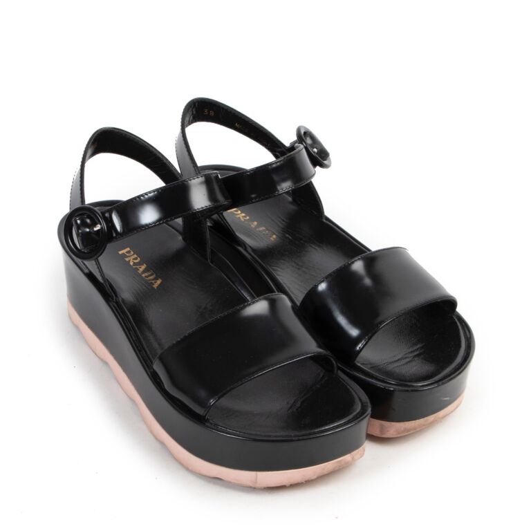 Prada Black Pink Platform Sandals - Size 38 ○ Labellov