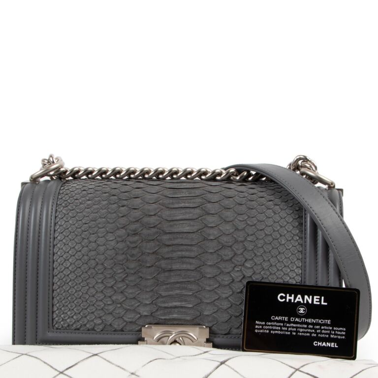 Chanel Grey Python Medium Boy Flap Bag Labellov Buy and Sell