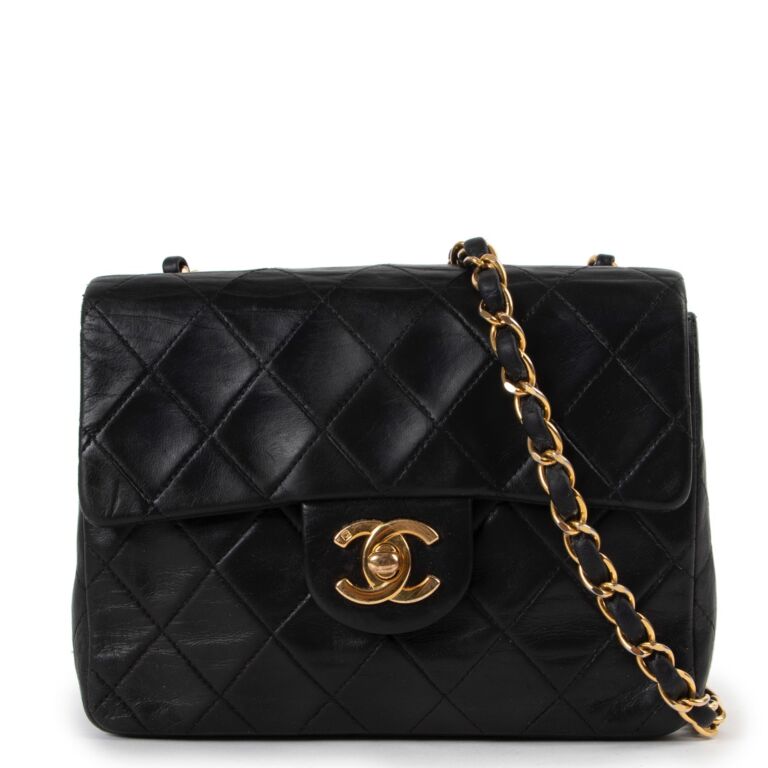 CHANEL Metallic Lambskin Quilted Mini Square Flap Gold 224367