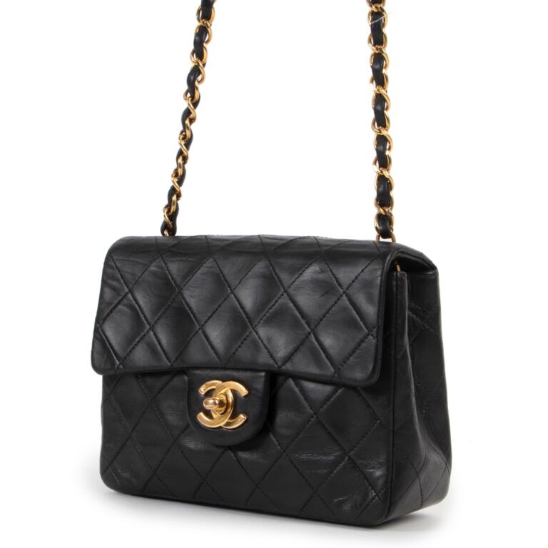 CHANEL Lambskin Quilted Mini Square Flap Black 74284