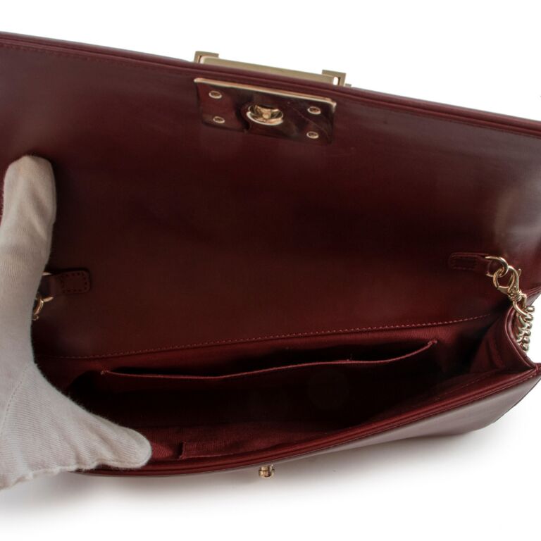 Chanel Burgundy Lambskin Boy Clutch Bag ○ Labellov ○ Buy and