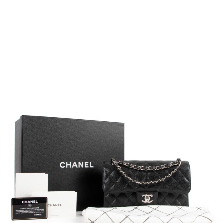 Chanel Black Caviar Leather Small Classic Flap Bag ○ Labellov