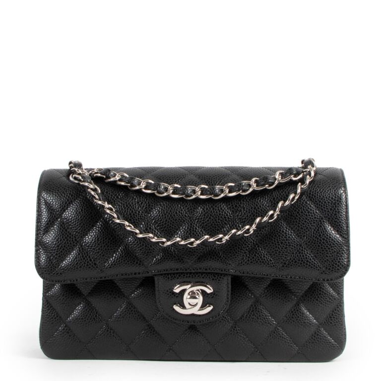 Chanel Classic Double Flap Quilted Caviar Silver-tone Small Black - US