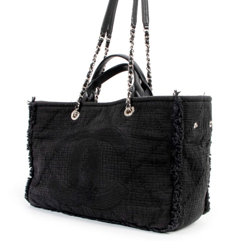 Chanel Double Face Deauville Tote Fringe Quilted Canvas Small Black 2176792