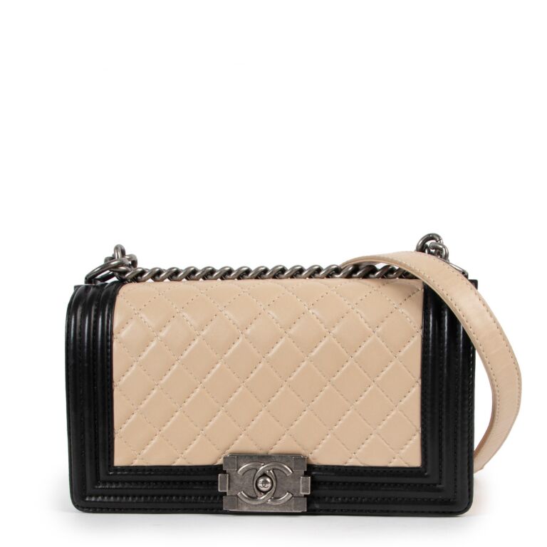 Chanel Two tone Beige Medium Boy Bag Labellov Buy and Sell